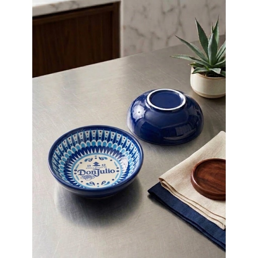 Don Julio 1942 Tequila Ceramic Salsa Bowls Set of 2 Blue White Guacamole Barware